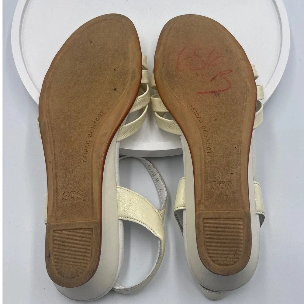 SAS Tripad Comfort Women 9 M Cream Leather Wedge Sandals Ankle Strap Made in USA